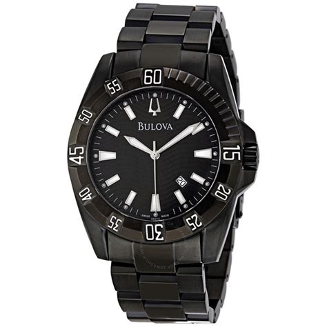 Bulova Black Dial Black Ion Plated Stainless Steel Men S Watch B