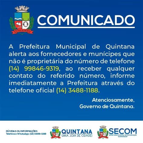 Prefeitura de Quintana alerta para possíveis golpes em nome da