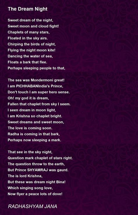 The Dream Night The Dream Night Poem By RADHASHYAM JANA