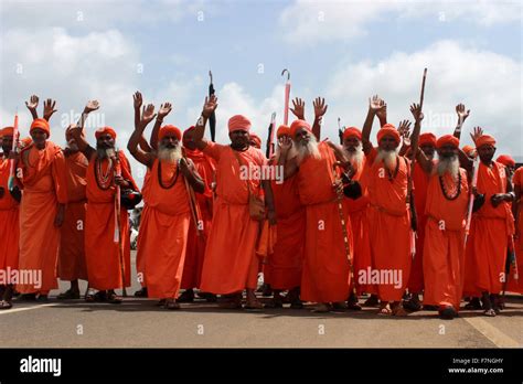 Group Of Sadhus In Saffron Colored Clothing Kumbh Mela Nasik