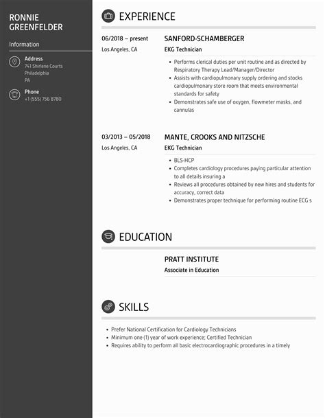 EKG Technician Resume Samples Velvet Jobs