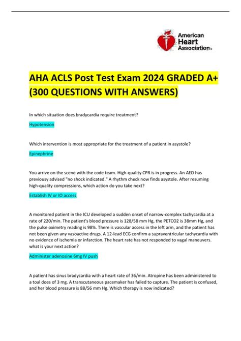 Aha Acls Post Test Exam 2024 Graded A 300 Questions With Answers