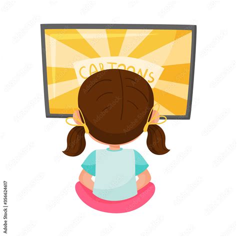 Girl Character Sitting in Front of TV Set and Watching Cartoon Film Vector Illustration Stock ...