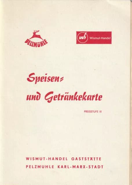 SPEISEKARTE DDR WISMUT Handel Gaststätte Pelzmühle Karl Marx Stadt EUR