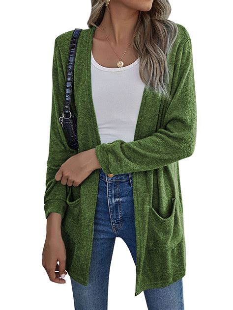 Nlife Women Open Front Long Sleeve Front Pockets Mid Length Cardigan