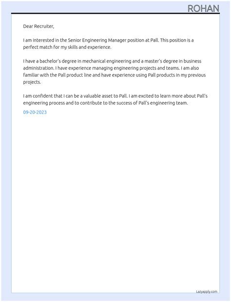 Cover Letter For Senior Engineering Manager Lazyapply