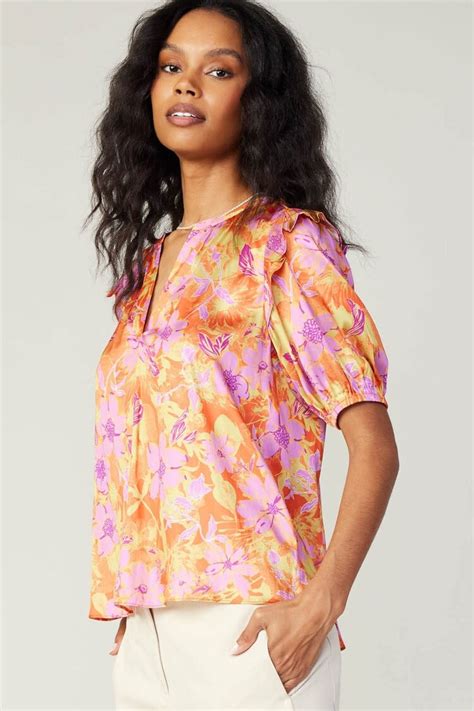 Claire Floral Print Split Neck Blouse Amber Marie And Company