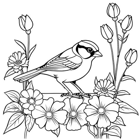 Sparrow Among Flowers Coloring Page Lulu Pages