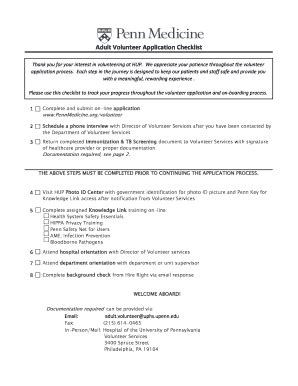 Fillable Online Pennmedicine Adult Volunteer Application Checklist