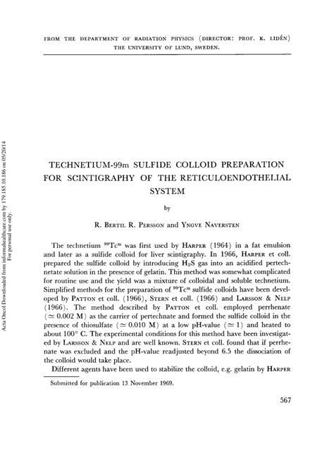 (PDF) Technetium-99M Sulfide Colloid Preparation for Scintigraphy of the Reticuloendothelial System