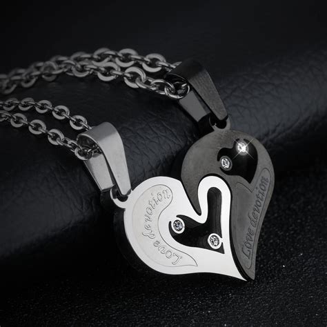 Personalized Black Matching Heart Puzzle Couple Necklaces Stainless