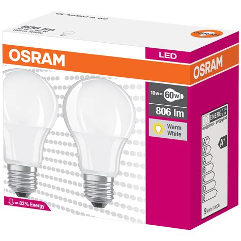 Комплект 2 крушки LED Osram STAR CLA60W 10W E27 топла светлина 15000 ч