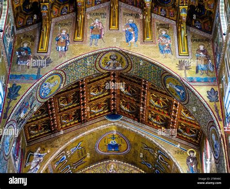 Byzantine Mosaics In Monreale Cathedral Palermo Sicily Italy Stock