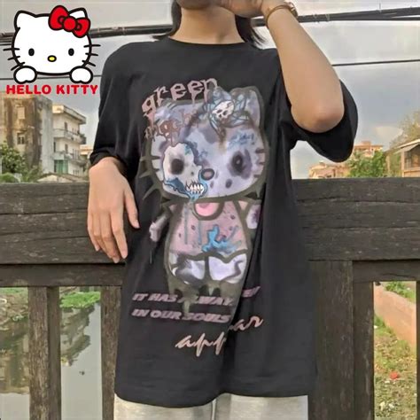 Sanrio Hello Kitty Magic Design Black Top Bone Print Short Sleeve Tee