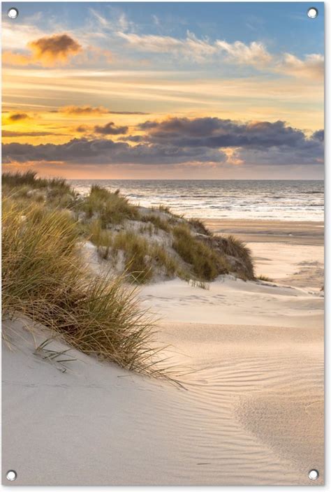 Tuinposters Buiten Strand Duin Gras Zonsondergang Zee X