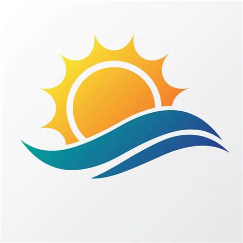 Sun And Sea Wave Vector Minimal Icon Bright Sunset Symbol Stock