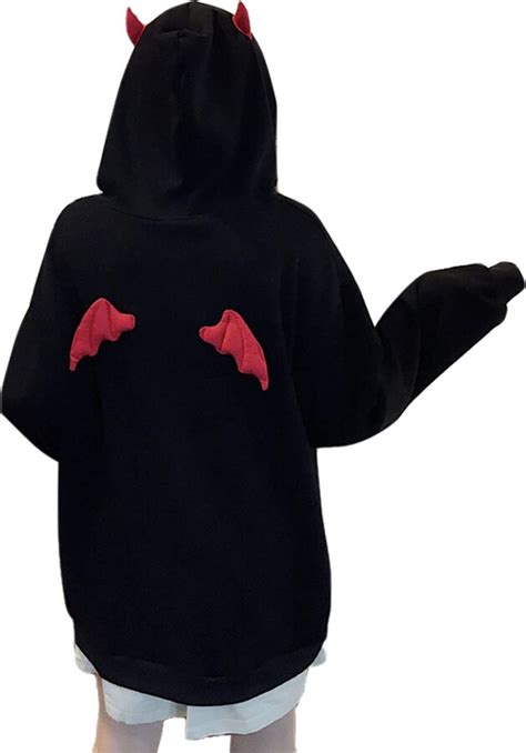 Aobiono Women Devil Hoodie With Horns Wings Kawaii Alt Anime Aesthetic