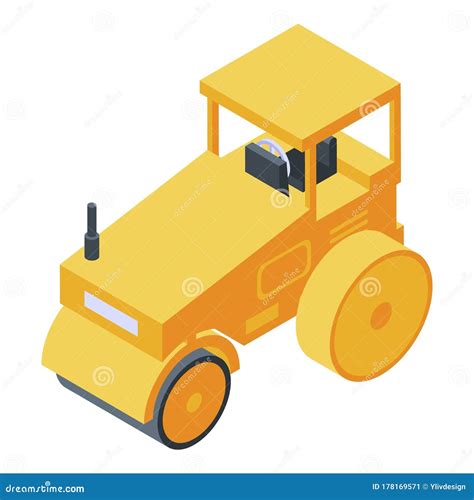 Yellow Road Roller Icon Isometric Style Stock Vector Illustration Of