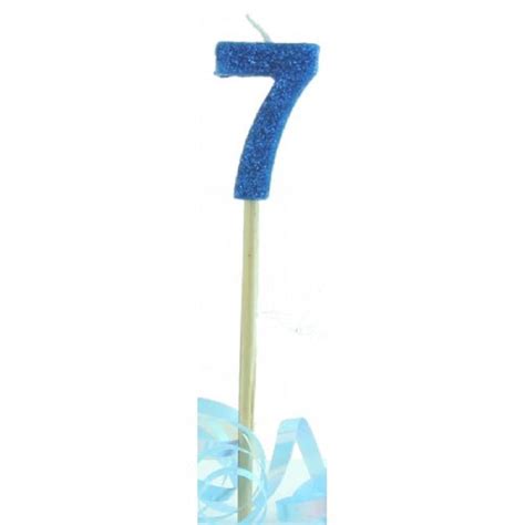 Age Number Candle Long Wooden Pick Number 7 Blue Glitter Kiwicakes