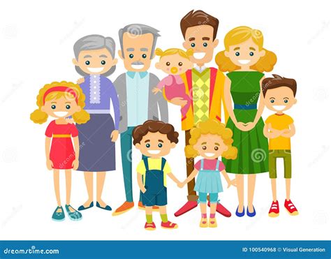 Happy Extended Caucasian Smiling Family. Stock Vector - Illustration of large, children: 100540968