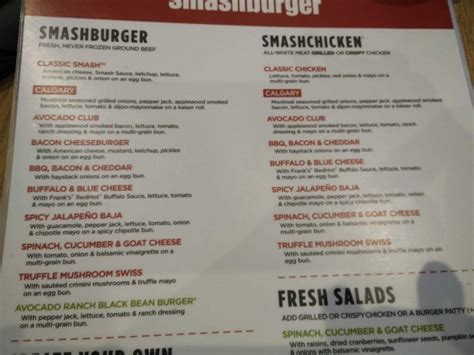 Menu at Smashburger restaurant, Calgary, 32 Ave NE #4