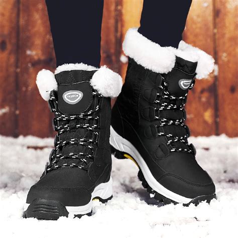 Snow Boots For Women Winter Waterproof Shoes Thickened Faux Fur Lined ...