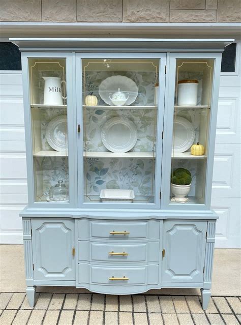 Sold Refinished Vintage Bassett Hutch China Cabinet Buffet Glass