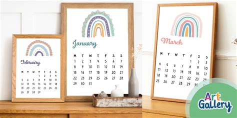 Muted Rainbow Themed Monthly Wall Calendar 2024 Posters Pack