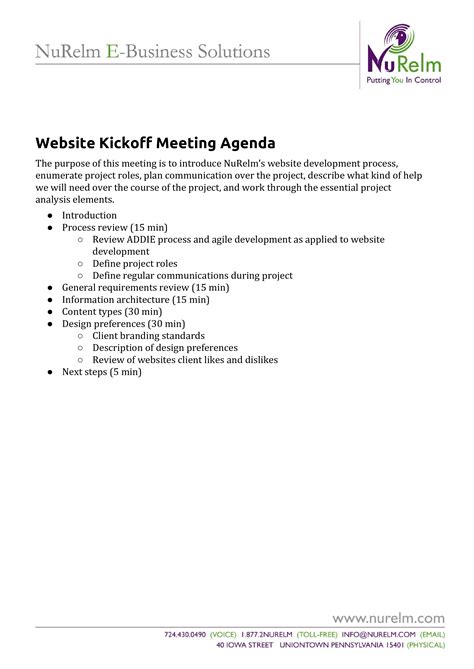 Kick Off Meeting Agenda Template - Sfiveband.com