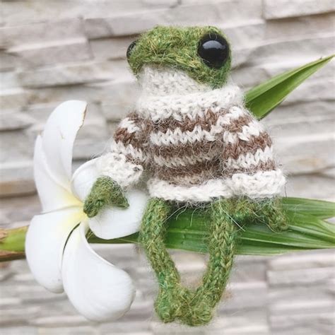 Knitted Frog In Striped Sweater Crochet Green Froggy Toy Etsy