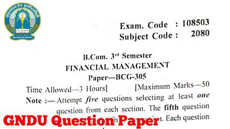 Gndu Bcom 3rd Semester Financial Management Question Paper Bcom 3rd