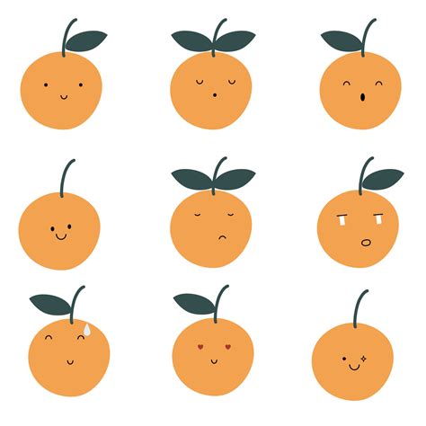 A set of cute hand drawn orange with face expression character. Cute ...