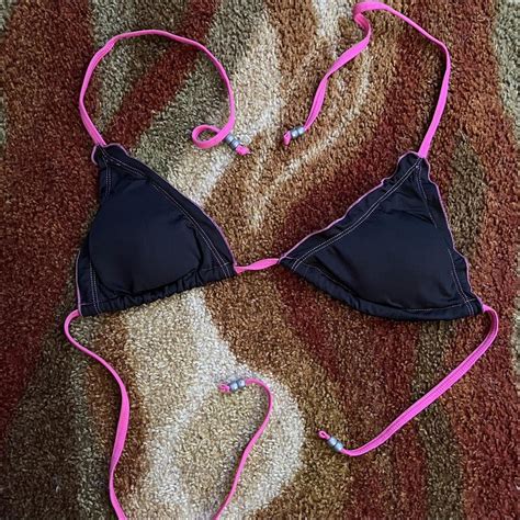 Y K Black Hot Pink Bikini Top Adjustable Hot Depop