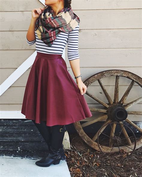 Plaid Stripes Garnet Leather Modest Winter Fashion Modest Winter