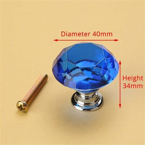 BOUTON DE MEUBLE 40mm Blue poignée de meuble en verre cristal en forme