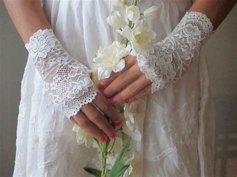 Wedding Lace Gloves WHITE Fingerless Gloves By DeloopBridal