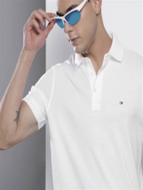 Buy Tommy Hilfiger Men White Polo Collar Organic Cotton Slim Fit T