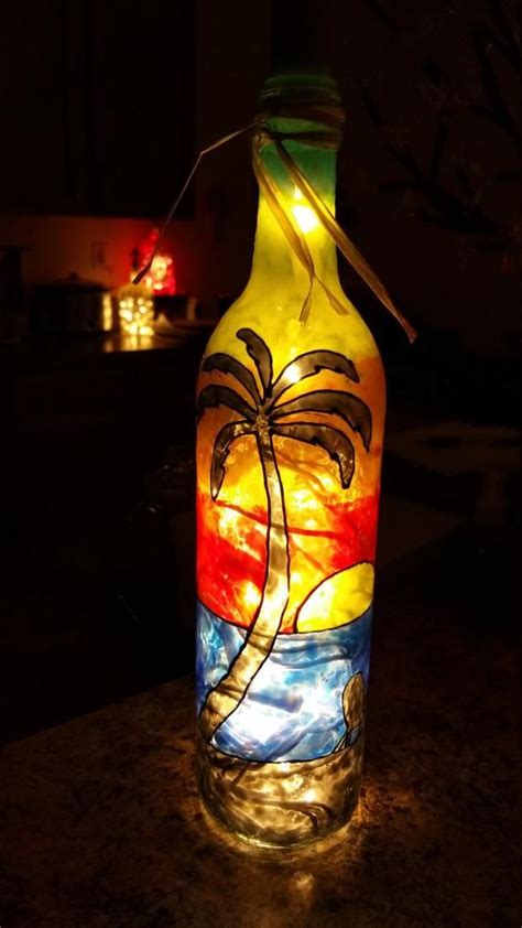 Beach Sunset Upcycled Hand Painted Lighted Bottle Etsy In 2021