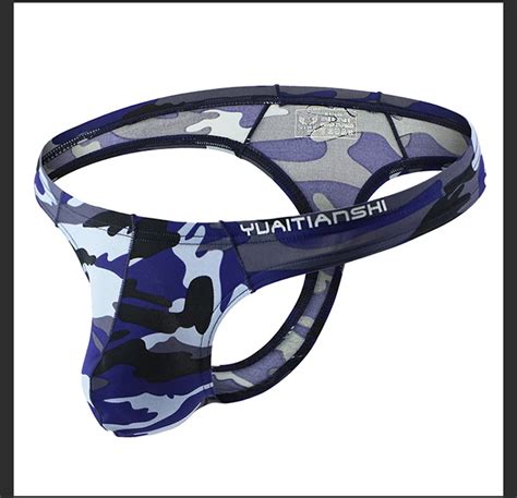 Hot Men Sexy Camouflage Big Bulge Pouch G Strings Ice Silk Thong Gay Adult Lingerie Underwear G