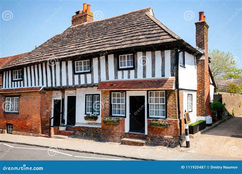 Old Tudor Style Timber Framed Slate Roof English House Stock Image