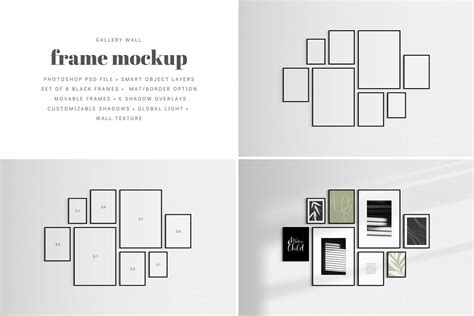 Gallery Wall Frame Mockup | Set Of 8 Frames | Black - Design Cuts