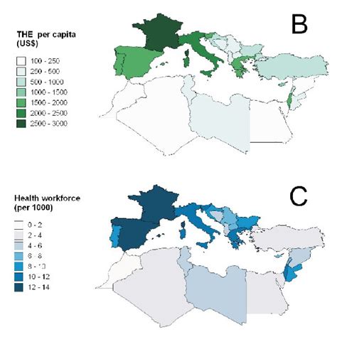 A) physical map of the Mediterranean basin; B) map of the biomes ...