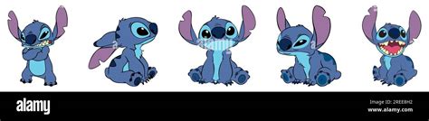 Disney Stitch Cartoon Character Set Vector Illustration Isolated On