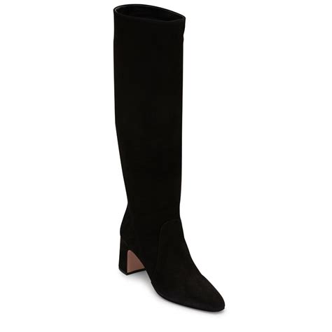 Prada Black Suede Block Heel Knee High Boot 65mm