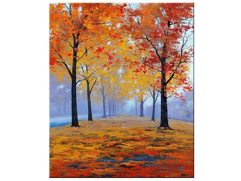 AUTUMN OIL PAINTING Fall Trees Impressionism Misty Road Art - Etsy