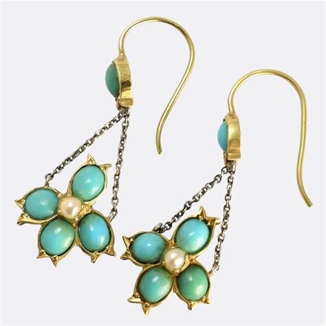 Victorian Turquoise And Pearl Drop Earrings Butter Lane Antiques