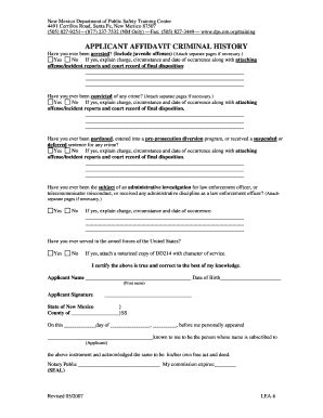 Fillable Online Nmlea Dps State Nm Applicant Affidavit Criminal History