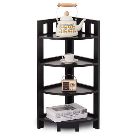 Bornmio Corner Shelf 4 Tier Display Shelves Wood Storage Stand