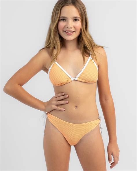 Topanga Girls Neve Rib Triangle Bikini Set In Peachy Free Shipping