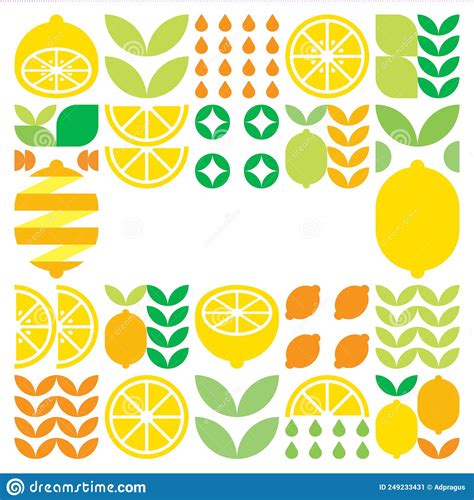 Minimalist Flat Vector Frame Lemon Fruit Icon Symbol Simple Geometric